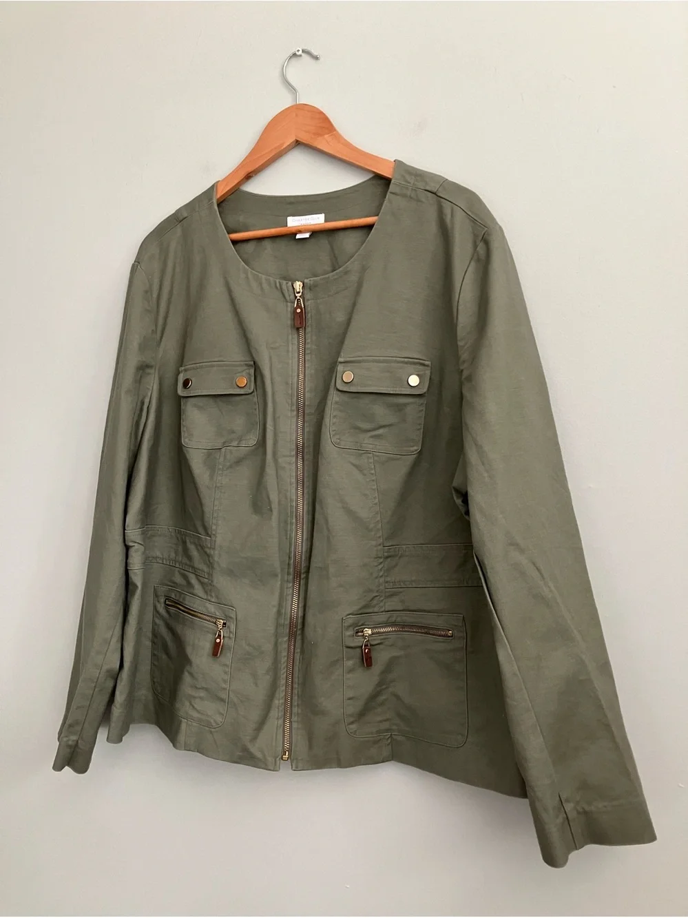 CHARTER CLUB Olive Green Elevated Cotton Utility Jacket Size 24W